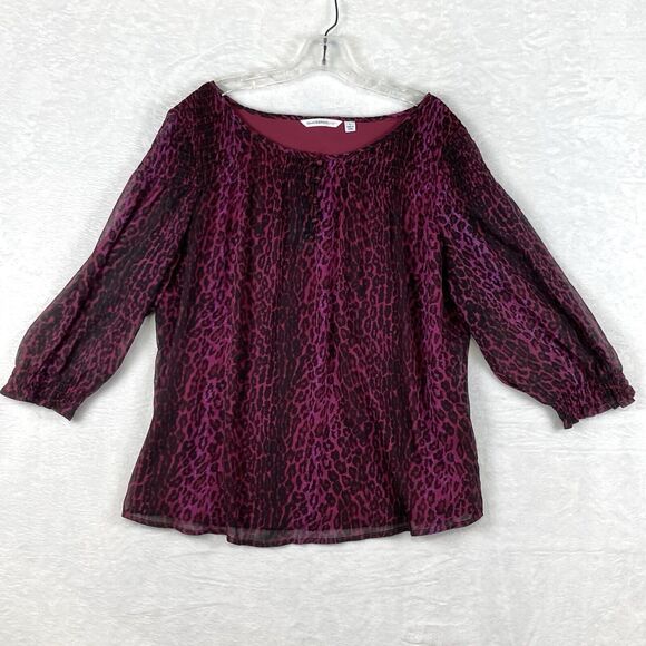 Isaac Mizrahi Live Mob Wife Leopard Print Pink 3/4 Sleeve Blouse Shirt Womens L - Picture 1 of 9